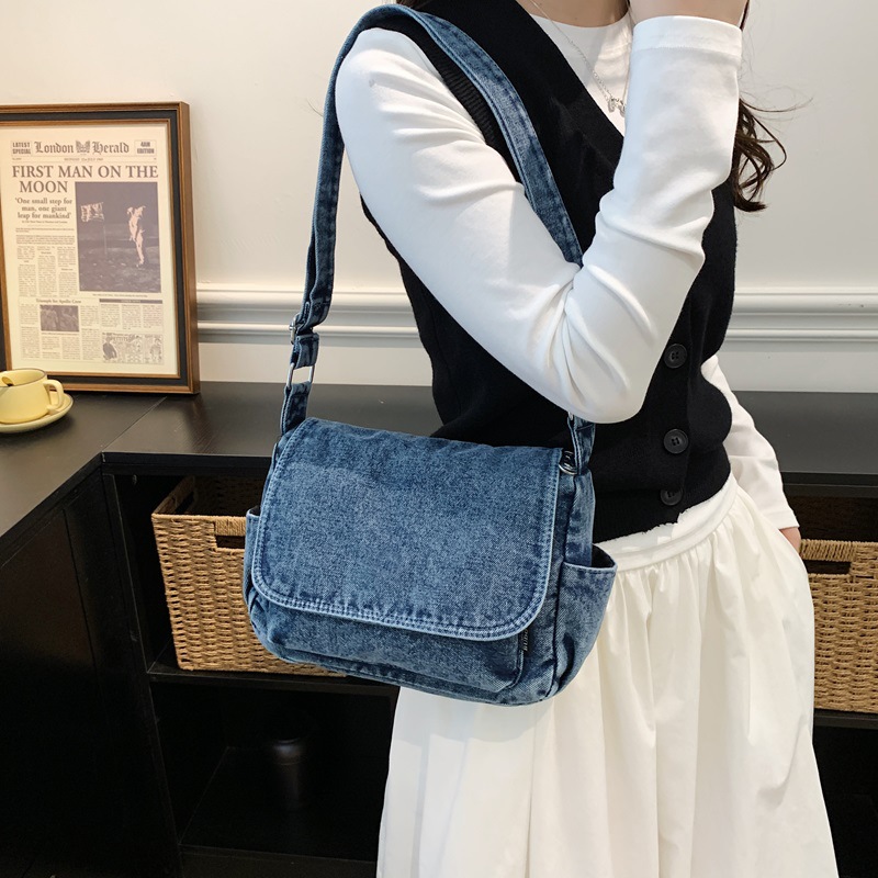 Women Bags Jeans - Vintage Denim Flap Messenger Bag for