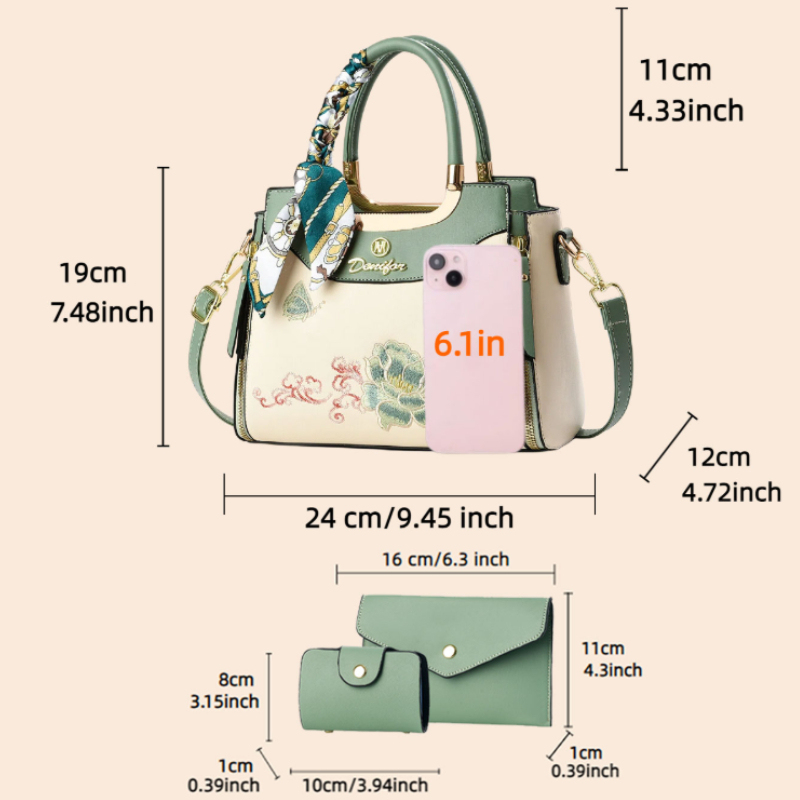 3-piece embroidered handbag se - Women Bags Rack recension och pris